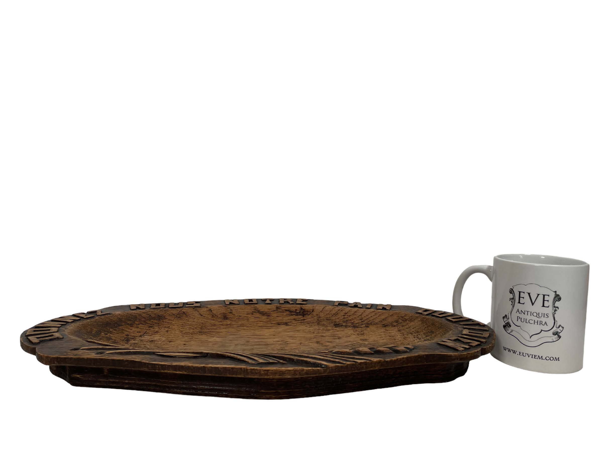 Vintage French Give Us Our Daily Bread Bowl Dish Wood Chopping Trivet Stand circa 1960-70’s 3 Vintage French Give Us Our Daily Bread Bowl Dish Wood Chopping Trivet Stand circa 1960-70's - Image 3