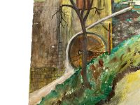 Alternative view of Vintage French Water Mill Trees Painting Acrylic Trees Countryside On Wood Board Nieve c1960-70's