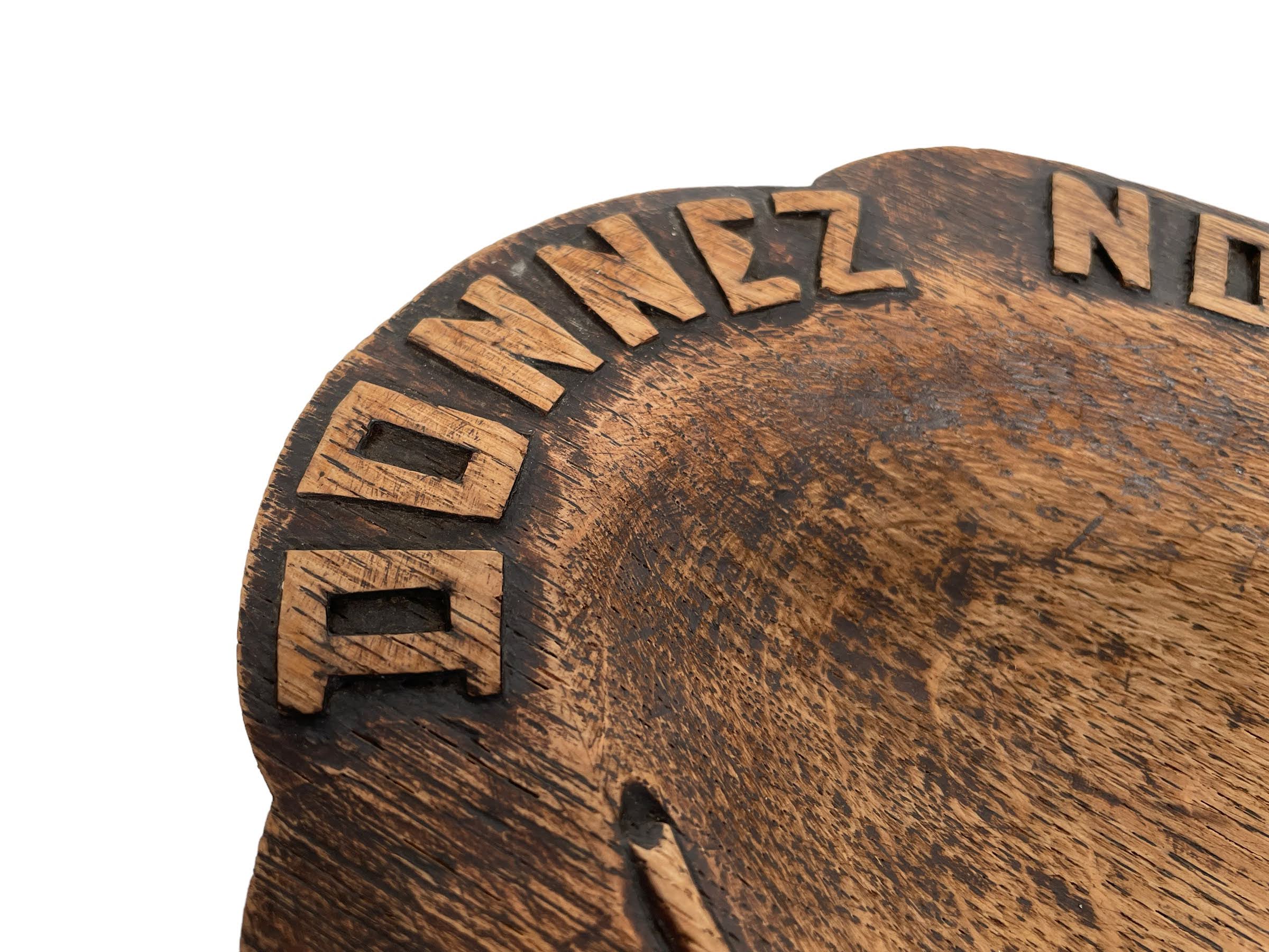 Vintage French Give Us Our Daily Bread Bowl Dish Wood Chopping Trivet Stand circa 1960-70’s 2 Vintage French Give Us Our Daily Bread Bowl Dish Wood Chopping Trivet Stand circa 1960-70's - Image 2