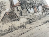 Alternative view of Vintage French Pencil Drawing Rural Rustic Architecture Church Chapel Buildings Study Art Wall Decor c1950-60's