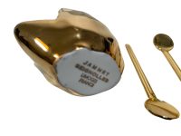 Alternative view of Vintage French Jammet Seignolles Limoges France Gold Swan Salt Salter Pots With Spoons Small Ceramic Container Storage c1970-80's