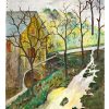 Vintage French Water Mill Trees Painting Acrylic Trees Countryside On Wood Board Nieve c1960-70's
