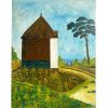 Vintage French House By The Sea Painting Oil Acrylic Trees Countryside On Wood Board Nieve c1960-70's
