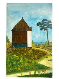 Vintage French House By The Sea Painting Oil Acrylic Trees Countryside On Wood Board Nieve c1960-70’s 3