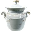 Antique French White Gold Hand Painted Porcelain Sugar Lidded Pot Ceramic Container With Lid circa 1910-20's