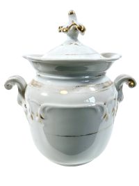 Antique French White Gold Hand Painted Porcelain Sugar Lidded Pot Ceramic Container With Lid circa 1910-20’s 2