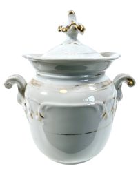 Antique French White Gold Hand Painted Porcelain Sugar Lidded Pot Ceramic Container With Lid circa 1910-20's