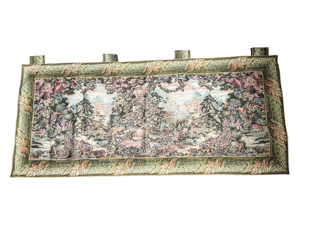 Vintage French Large Wall Hanging Fabric Lined Tapestry Featuring A Chateaux Garden Scene Wall Pole Hanging circa 1970-80’s