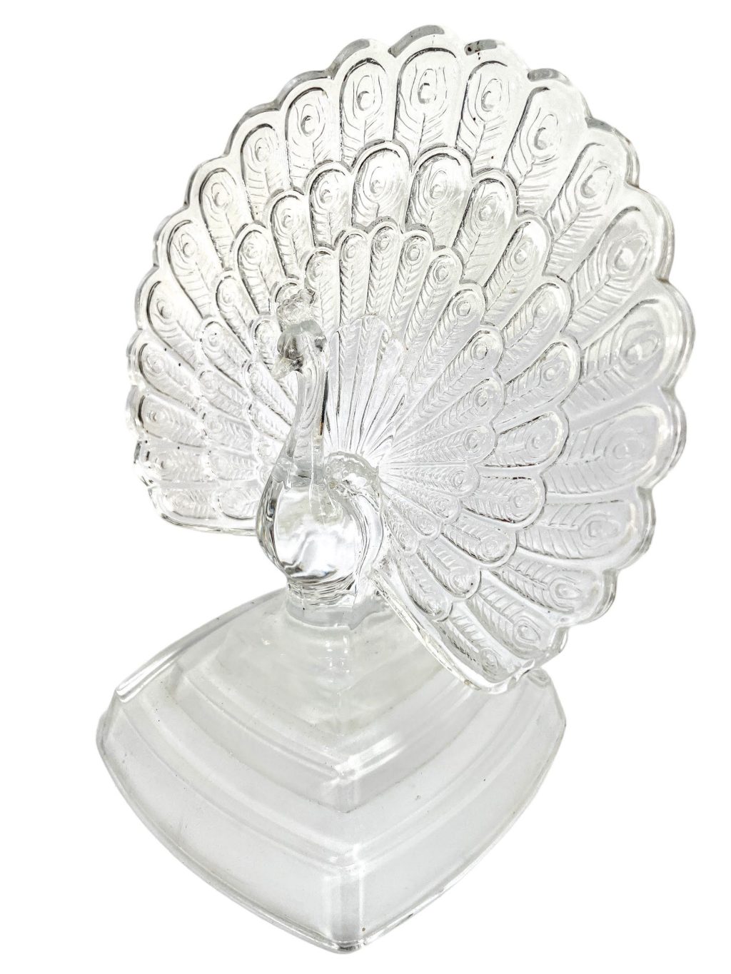 Vintage French Clear Glass Peacock Figurine Ornament Decor Bird Statue Gift circa 1980’s