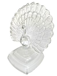 Vintage French Clear Glass Peacock Figurine Ornament Decor Bird Statue Gift circa 1980's
