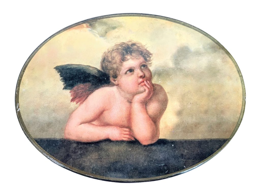 Vintage Lacquered Putti Angel Cherub Lidded Box Black jewellery jewelry storage box trinket circa 1980-90’s