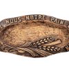 Vintage French Give Us Our Daily Bread Bowl Dish Wood Chopping Trivet Stand circa 1960-70's