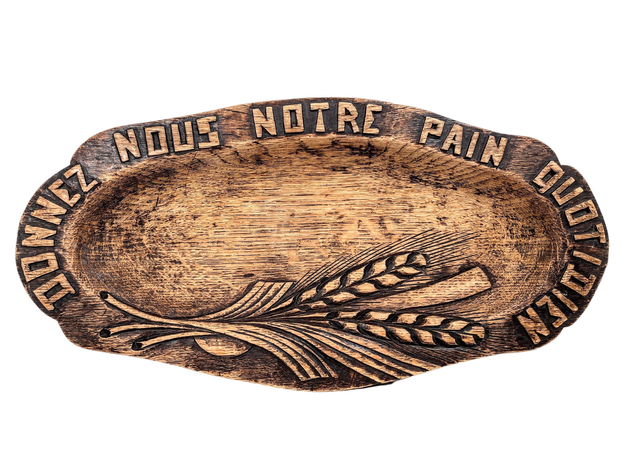 Vintage French Give Us Our Daily Bread Bowl Dish Wood Chopping Trivet Stand circa 1960-70’s Vintage French Give Us Our Daily Bread Bowl Dish Wood Chopping Trivet Stand circa 1960-70's