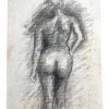 Vintage French Pencil Drawing Sketch Study Crocky Portrait On Paper Life Model Nude Female  Art c1960-70's