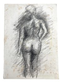 Vintage French Pencil Drawing Sketch Study Crocky Portrait On Paper Life Model Nude Female  Art c1960-70's