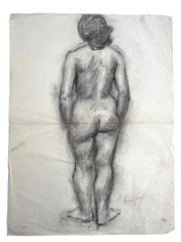 Vintage French Large Pencil Drawing Sketch Study Crocky Portrait On Paper Life Model Nude Woman Art c1960-70’s