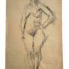 Vintage French Large Pencil Drawing Sketch Study Crocky Portrait On Paper Life Model Nude Female Art c1960-70's
