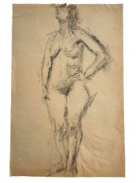 Vintage French Large Pencil Drawing Sketch Study Crocky Portrait On Paper Life Model Nude Female Art c1960-70’s