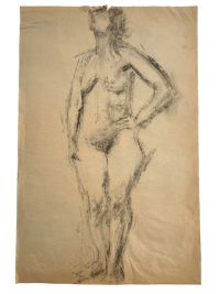 Vintage French Large Pencil Drawing Sketch Study Crocky Portrait On Paper Life Model Nude Female Art c1960-70's
