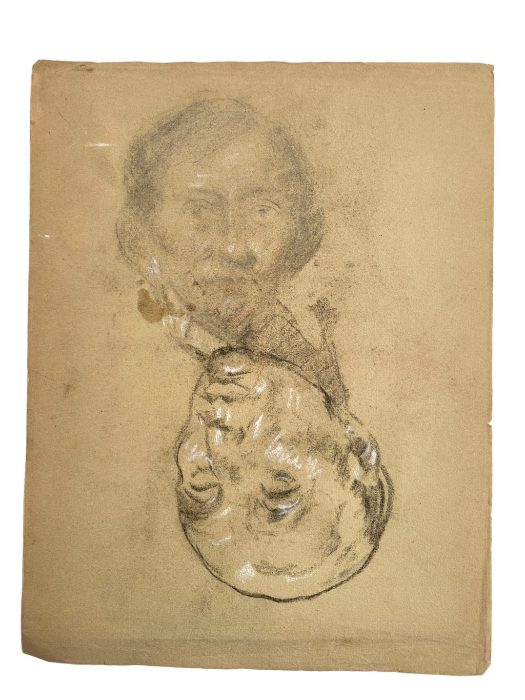 Vintage French Pencil Drawing Sketch Study Crocky Portrait On Paper Life Model Man Head Art c1950-60's