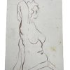 Vintage French Pencil Drawing Sketch Study Crocky Portrait On Paper Life Model Nude Female Art c1950-60's