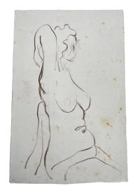 Vintage French Pencil Drawing Sketch Study Crocky Portrait On Paper Life Model Nude Female Art c1950-60's