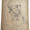 Vintage French Pencil Drawing Sketch Study Crocky Portrait On Paper Life Model Man Head Art c1940-50's