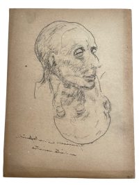 Vintage French Pencil Homage Drawing Sketch Study William Reskimer Hans Holbein Portrait On Canvas Art c1980-90’s