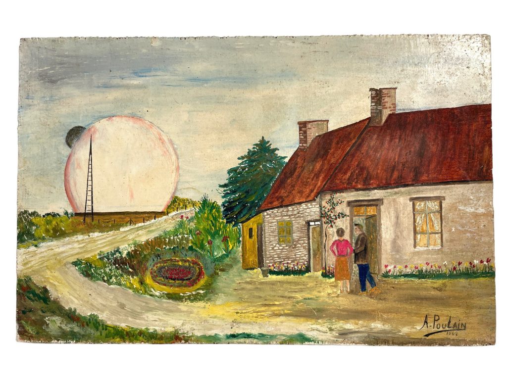 Vintage French House By The Observatory Painting Oil Acrylic Trees Countryside On Wood Board Poulain c1960-70's
