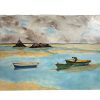 Vintage French Fishing Mont St Michel Tidal Plains Painting Oil Acrylic Seaside Fisherman On Wood Board c1960-70's