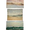Vintage French Collection Of Three Small Seascapes Painting Oil Watercolour Normandy Brittany On Paper Canvas c1960-70's