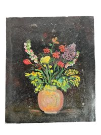 Vintage French Small Tiny Flowers On Metal Flowers Painting Oil Normandy Brittany On Brass Or Bronze c1950-60’s 3