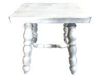 Stool Vintage French Painted White Traditional Chunky Strong Bench Stool Small Stand Bobbin Leg Rest Plinth Seating Tabouret c1970's