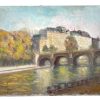 Vintage French Paris Seine Bridge Acrylic Painting On Stretched Unframed Canvas circa 1960-70's