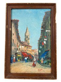 Vintage French Marseilles E Angles Double Sided Abstract House Street Flags Acrylic Painting On Hardboard Wall Decor c1950-60's