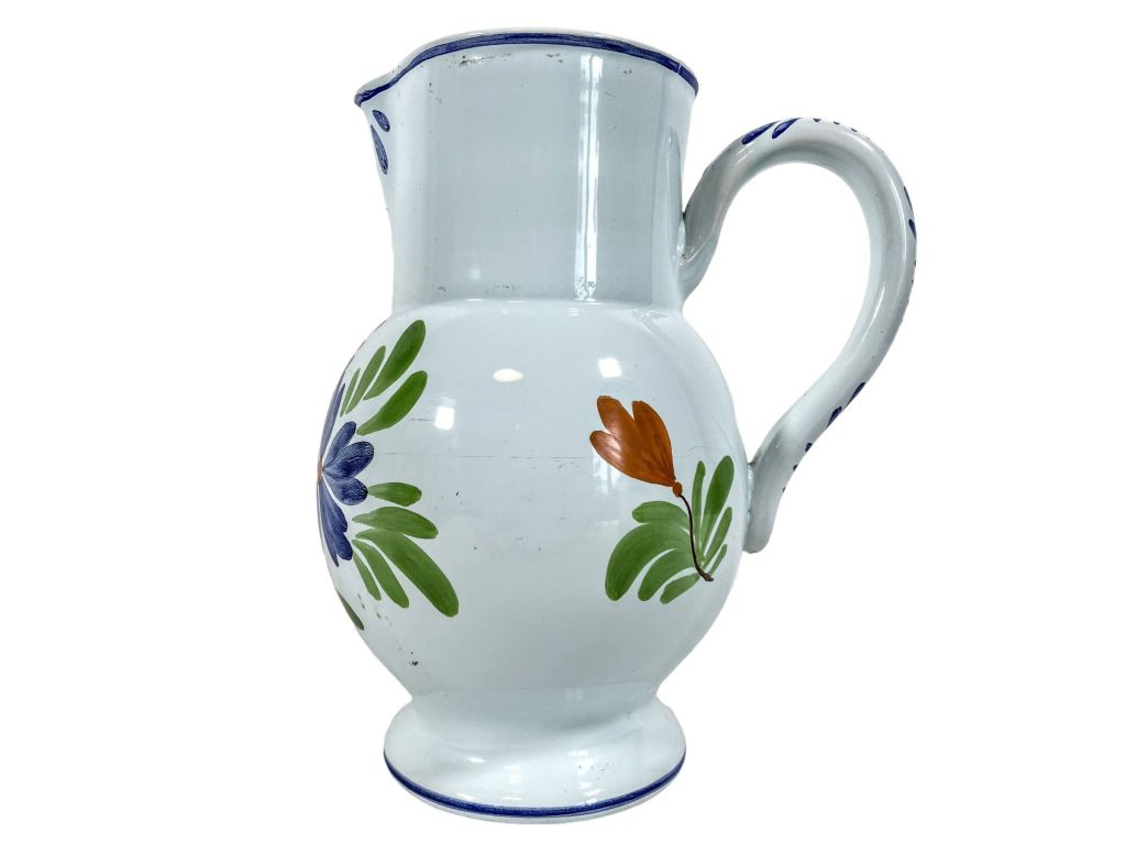 Vintage French Normandy Blue White Hand Painted Vase Pot Jug Ceramic Pitcher Water Wine Jug Vase Decanter circa 1960-70’s