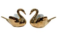 Vintage French Jammet Seignolles Limoges France Gold Swan Salt Salter Pots With Spoons Small Ceramic Container Storage c1970-80's