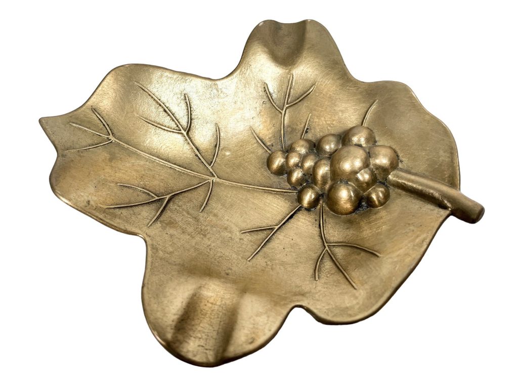 Vintage French Brass Small Grape Vine Leaf Dish Plate Catch-All Ornament Decorative circa 1960-70’s