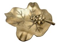 Vintage French Brass Small Grape Vine Leaf Dish Plate Catch-All Ornament Decorative circa 1960-70's