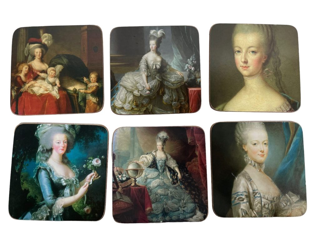 Vintage French Small Printed Marie Antoinette Set Of Six Place Mats Table Placemats Coasters c1970-80’s