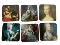 Vintage French Small Printed Marie Antoinette Set Of Six Place Mats Table Placemats Coasters c1970-80's