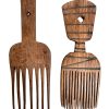 Vintage African Pair Of Hair Combs Afro Pick Woman Man Ornament Primitive Art Carving Sculpture Wooden Wood circa 1980-90's