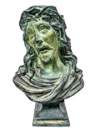 Vintage French Pewter Jesus Crown Of Thorns Bust by Beroude Head Small Ornament Figurine Display Religious Catholic Gift c1930-50's