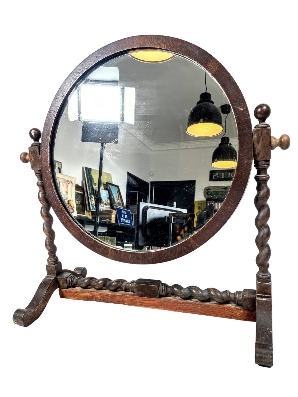 Antique English Barley Twist Dressing Table Hallway Mirror Rotating Circular DAMAGED REPAIRED circa 1910-20’s