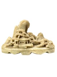 Vintage Chinese Soap Stone Soapstone Carved Temple Mountain Scene Ornament circa 1960-70’s 2