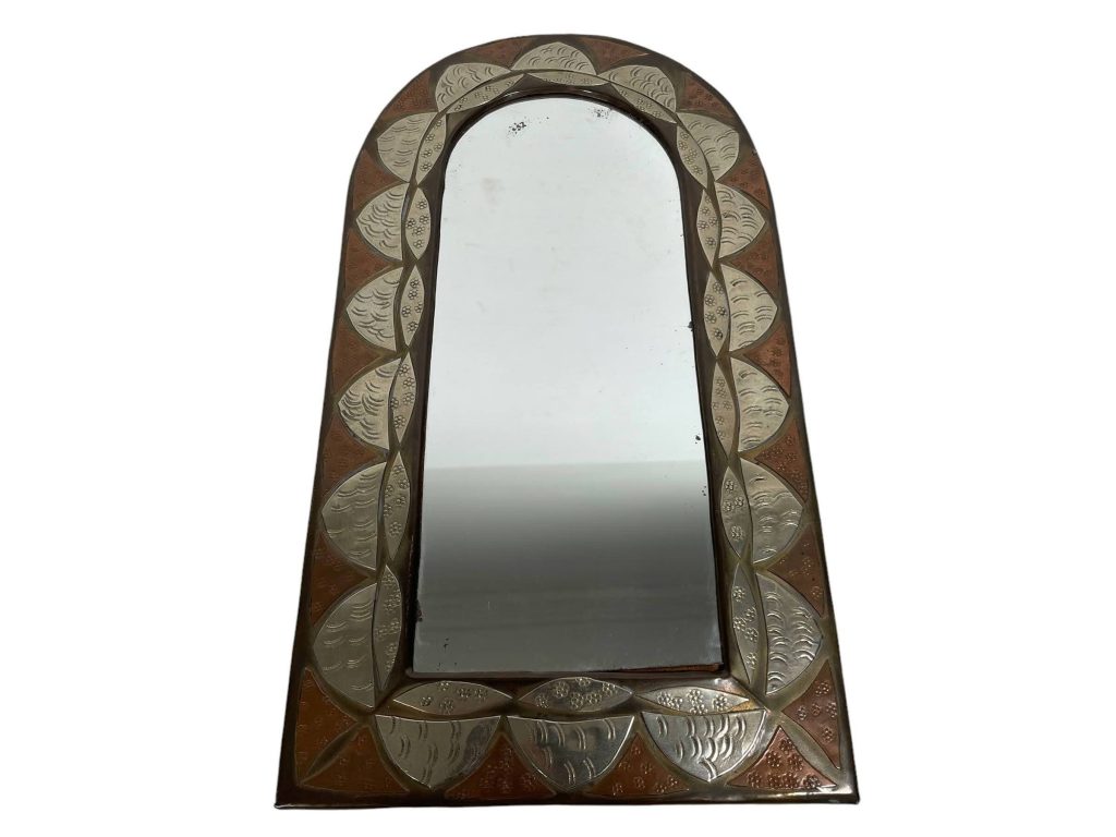 Vintage Moroccan Wall Hanging Mirror Copper Silver Metal Glass One-Off Hand Made Decorative Cloakroom c1970-80’s