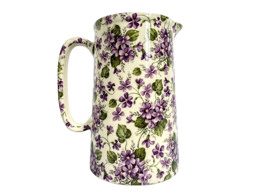 Vintage English Purple Flower Decorated Jug Vase Pitcher Milk Water Juice Handled circa 1980-90’s