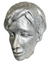Vintage English Fibre Glass Prototype Artwork Head Sculpture Larger Than Life Silver Lady Female Woman Bust Art Reproduction c1980s