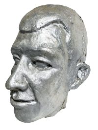 Vintage English Fibre Glass Prototype Artwork Head Sculpture Larger Than Life Silver Gentleman Man Male Bust Art Reproduction c1980s