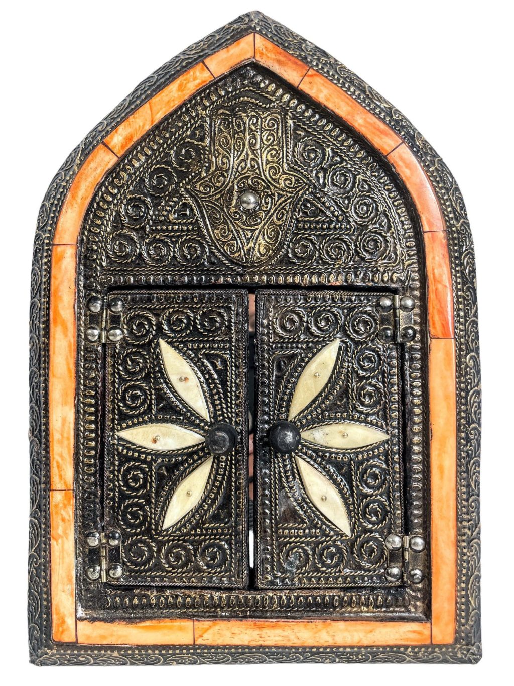 Vintage Moroccan Wall Hanging Rectangular Mirror Silver Metal Glass One-Off Hand Made Decorative Cloakroom c1980-90's